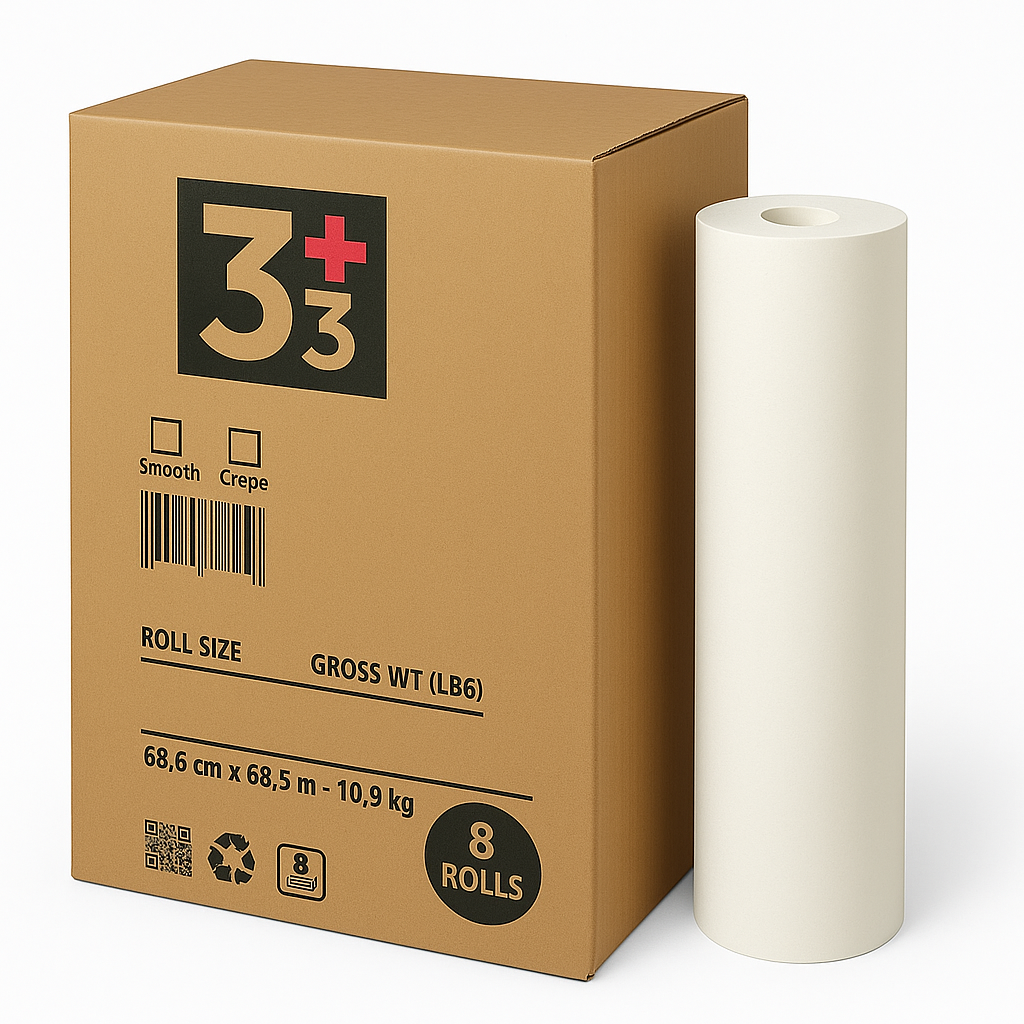 Box of 28" x 250 Ft Premium Crepe Paper Roll for Massage Table (8 Rolls/Box)